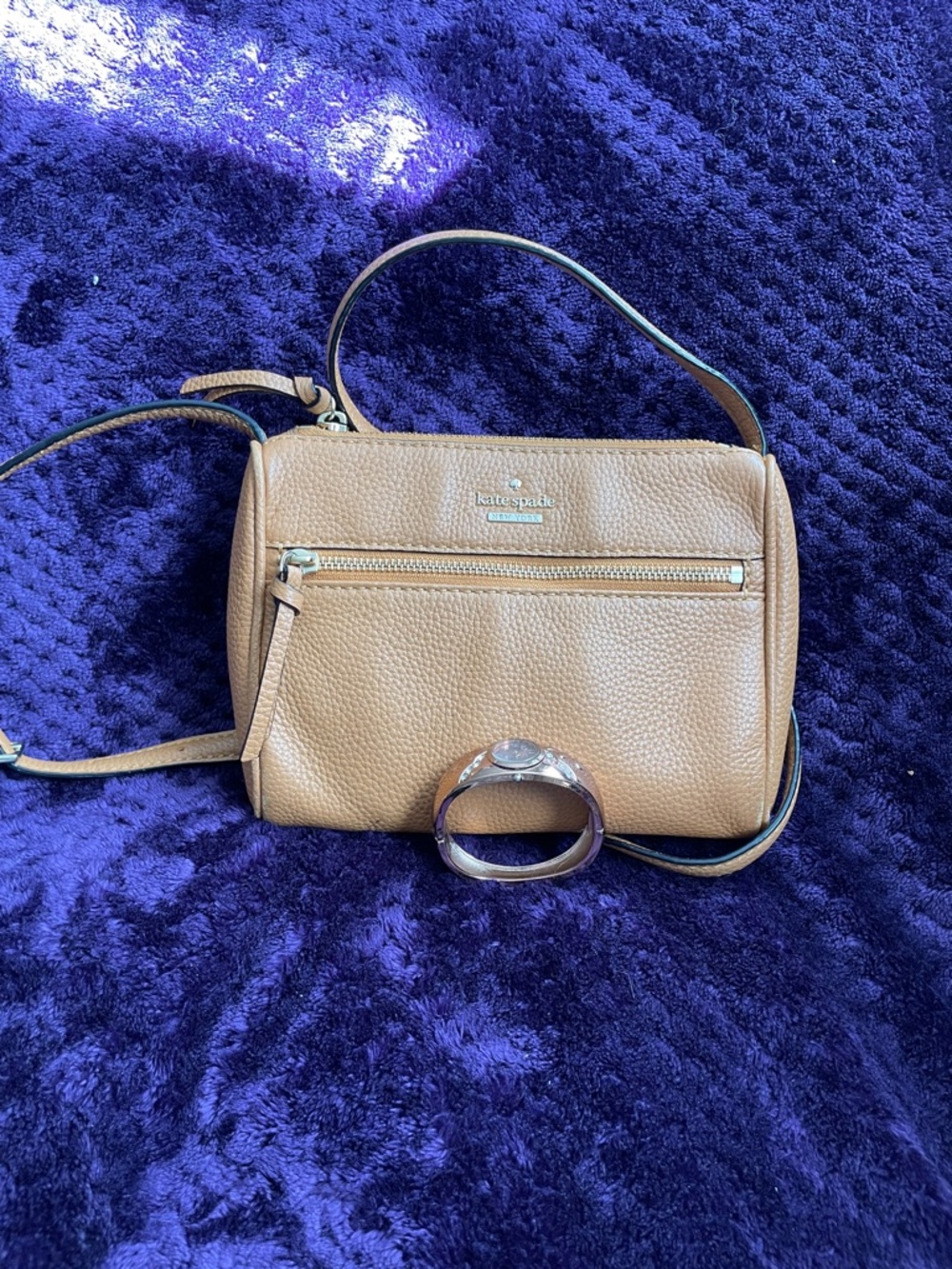 kate spade Tan Pebbled Crossbody Some Rubbing GUC & Quartz Bracelet Watch